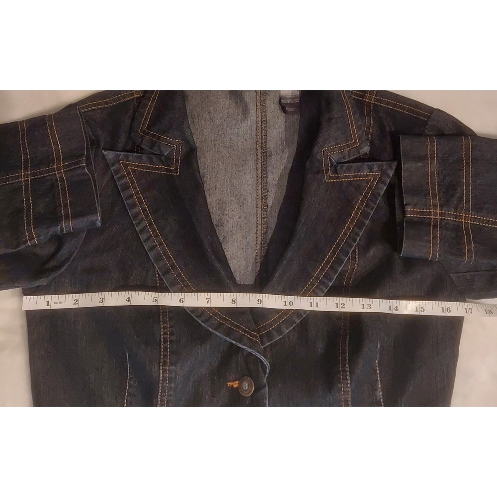 Bisou Bisou Womens Vintage Y2K Fitted Dark Wash Denim Blazer Jacket Size 8 - Picture 7 of 11